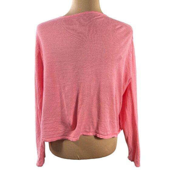 J. Jill Linen Blend Cardigan Sweater Long Sleeve Waterfall Pink L Large Petite - Picture 3 of 6